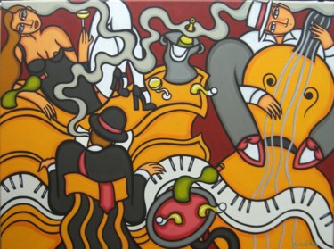 Peinture intitulée "Le jazz club" par Guena, Œuvre d'art originale, Acrylique