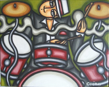 Painting titled "Jazzman à la batter…" by Guena, Original Artwork, Acrylic