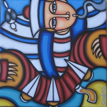 Peinture intitulée "Marin au bandonéon" par Guena, Œuvre d'art originale, Acrylique
