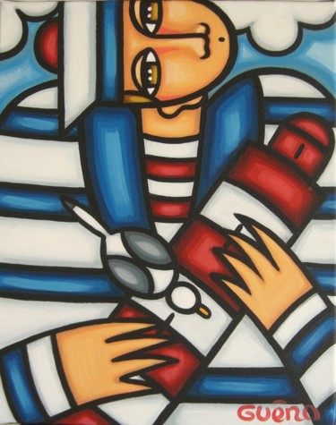 Peinture intitulée "Marin au phare" par Guena, Œuvre d'art originale, Acrylique