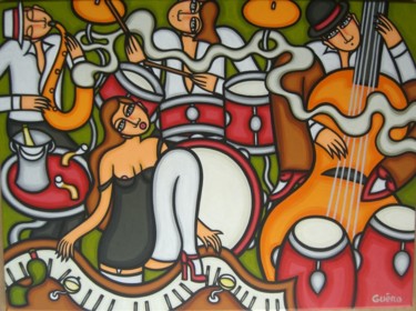 Peinture intitulée "Le saxo fumant" par Guena, Œuvre d'art originale, Acrylique