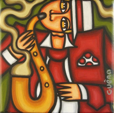 Peinture intitulée "Saxo rouge" par Guena, Œuvre d'art originale, Acrylique