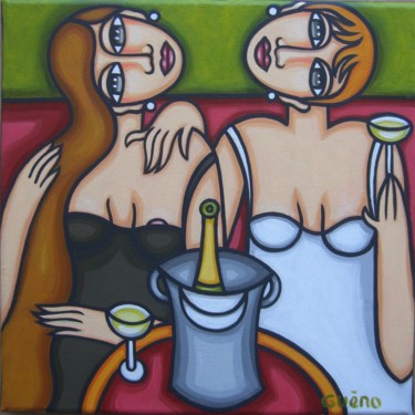 Peinture intitulée "Une soirée champagne" par Guena, Œuvre d'art originale, Acrylique
