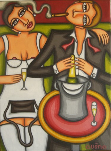 Peinture intitulée "Soirées champagne" par Guena, Œuvre d'art originale, Acrylique