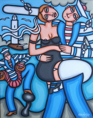 Peinture intitulée "Tango pour une bigo…" par Guena, Œuvre d'art originale, Acrylique