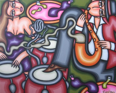 Painting titled "Congas et saxo" by Guena, Original Artwork, Acrylic