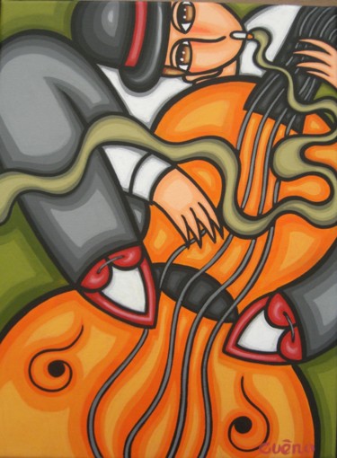 Peinture intitulée "La contrebasse blues" par Guena, Œuvre d'art originale, Acrylique