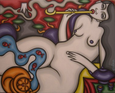Peinture intitulée "Fumeuse d'opium et…" par Guena, Œuvre d'art originale, Acrylique
