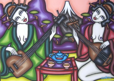 Schilderij getiteld "Mont Fuji en musique" door Guena, Origineel Kunstwerk, Acryl