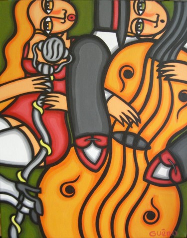 Peinture intitulée "La chanteuse et le…" par Guena, Œuvre d'art originale, Acrylique