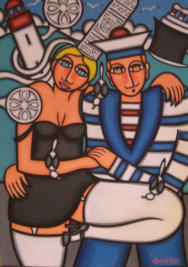 Painting titled "Le marin et la bigo…" by Guena, Original Artwork, Acrylic