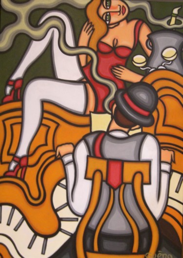 Painting titled "Groupie du pianiste" by Guena, Original Artwork, Acrylic
