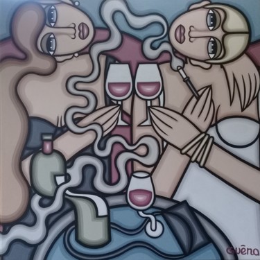 Peinture intitulée "Bordeaux millésimé" par Guena, Œuvre d'art originale, Acrylique
