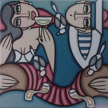 Painting titled "Marin, champagne et…" by Guena, Original Artwork, Acrylic