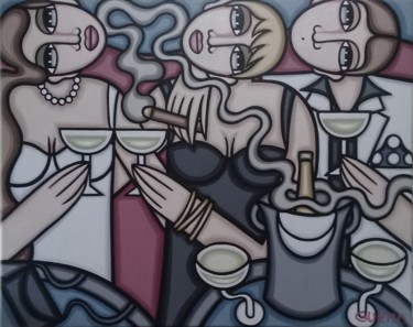 Painting titled "Champagne pour fête…" by Guena, Original Artwork, Acrylic