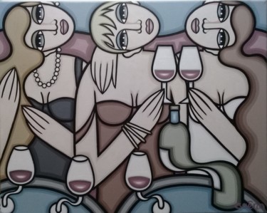 Painting titled "Trois femmes Bordea…" by Guena, Original Artwork, Acrylic Mounted on Wood Stretcher frame