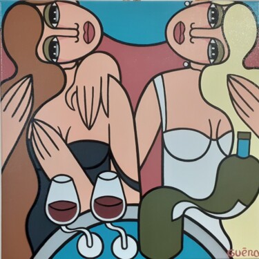 Painting titled "Femmes Bordeaux 2" by Guena, Original Artwork, Acrylic Mounted on Wood Stretcher frame