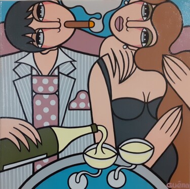 Painting titled "Champagne et cigare…" by Guena, Original Artwork, Acrylic