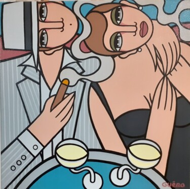 Peinture intitulée "Champagne pour deux…" par Guena, Œuvre d'art originale, Acrylique Monté sur artwork_cat.
