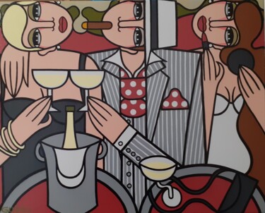 Painting titled "Champagne pour une…" by Guena, Original Artwork, Acrylic Mounted on Wood Stretcher frame