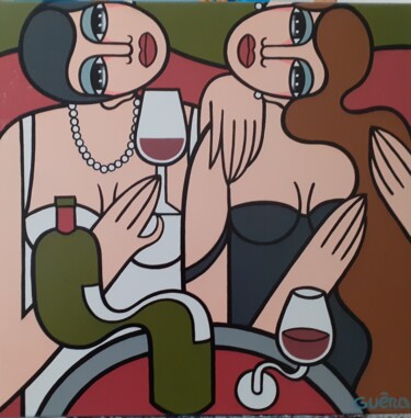 Painting titled "Collier et Bordeaux" by Guena, Original Artwork, Acrylic Mounted on artwork_cat.