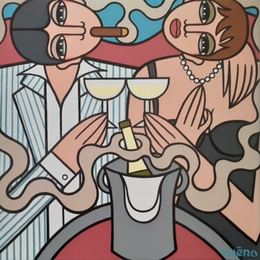 Peinture intitulée "Collier,cigare et c…" par Guena, Œuvre d'art originale, Acrylique Monté sur artwork_cat.