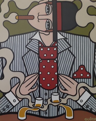 Картина под названием "Fumeur de cigare au…" - Guena, Подлинное произведение искусства, Акрил Установлен на Деревянная рама…