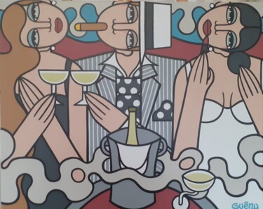 Картина под названием "Champagne pour une…" - Guena, Подлинное произведение искусства, Акрил Установлен на Деревянная рама д…