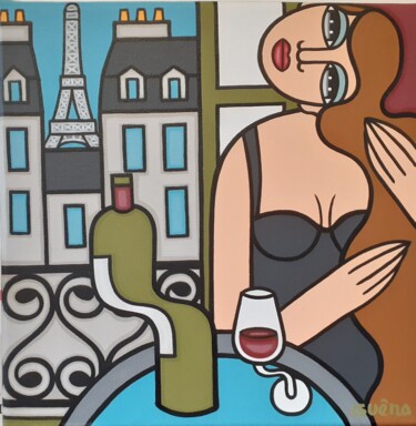 Painting titled ""Bordeaux pour une…" by Guena, Original Artwork, Acrylic Mounted on artwork_cat.