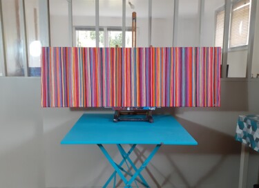 Painting titled "Colors vibrations p5" by Guena, Original Artwork, Acrylic Mounted on Wood Stretcher frame
