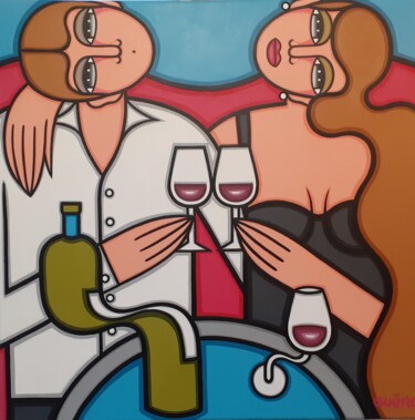 Painting titled "Champagne 2" by Guena, Original Artwork, Acrylic Mounted on Wood Stretcher frame
