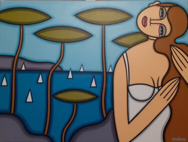 Painting titled "MEDITERRANEE" by Guena, Original Artwork, Acrylic Mounted on Wood Stretcher frame
