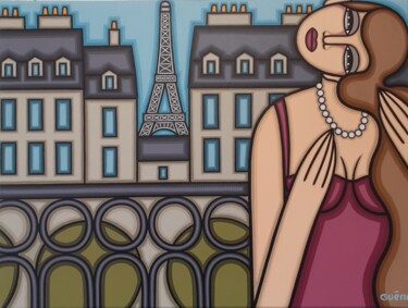 Painting titled "PARISIENNE AU BALCON" by Guena, Original Artwork, Acrylic Mounted on Wood Stretcher frame