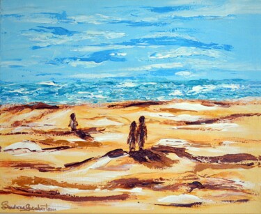 Painting titled "UN HIVER A L OCEAN" by Sandrine Guimberteau, Original Artwork, Acrylic Mounted on Wood Stretcher frame