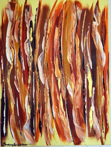 Painting titled "TERRE DE FEU" by Sandrine Guimberteau, Original Artwork, Acrylic Mounted on Wood Stretcher frame