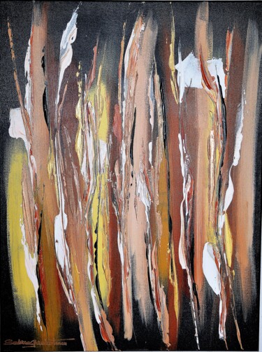 Painting titled "FEU D OR" by Sandrine Guimberteau, Original Artwork, Acrylic Mounted on Wood Stretcher frame
