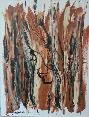 Painting titled "TRISTESSE" by Sandrine Guimberteau, Original Artwork, Acrylic Mounted on Wood Stretcher frame