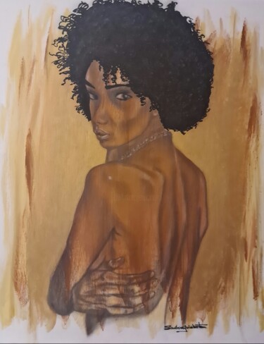 Painting titled "Imani" by Sandrine Guimberteau, Original Artwork, Acrylic Mounted on Wood Stretcher frame