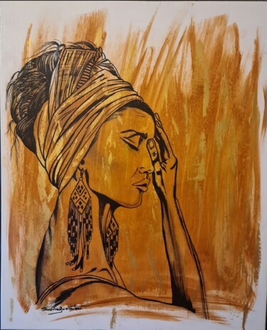 Painting titled "Baya" by Sandrine Guimberteau, Original Artwork, Acrylic Mounted on Wood Stretcher frame
