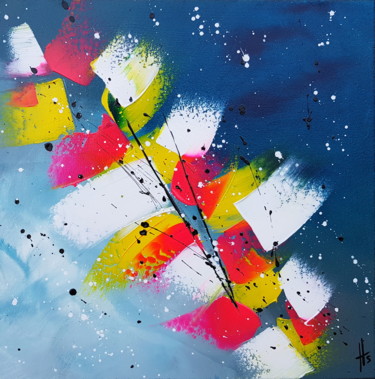 Painting titled "PLUMES D'HIVER sur…" by Sandrine Hartmann, Original Artwork, Acrylic Mounted on Wood Stretcher frame