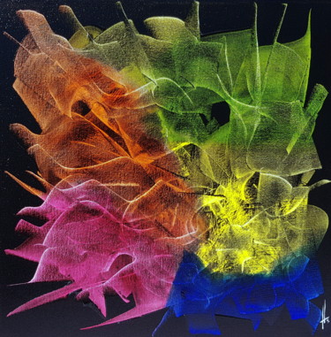 Painting titled "FLUO" by Sandrine Hartmann, Original Artwork, Acrylic Mounted on Wood Stretcher frame