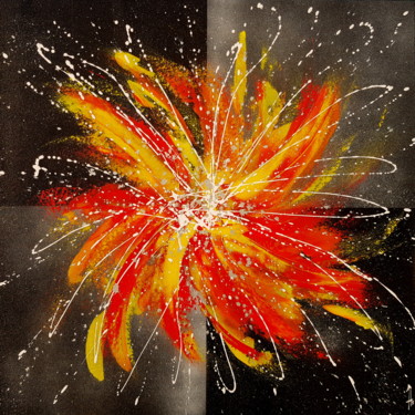 Painting titled "Explosion solaire" by Sandrine Hartmann, Original Artwork, Acrylic Mounted on Wood Stretcher frame