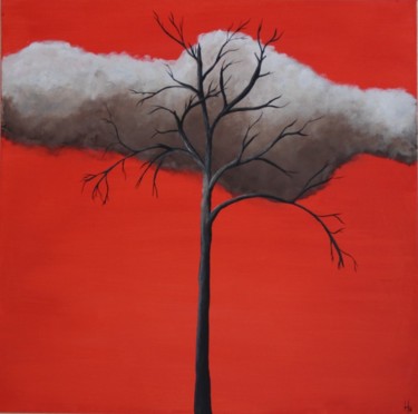 Painting titled "l'arbre seul" by Sandrine Hartmann, Original Artwork, Acrylic Mounted on Wood Stretcher frame