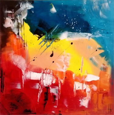 Painting titled "Tableau abstrait pe…" by Sandrine Hartmann, Original Artwork, Acrylic Mounted on Wood Stretcher frame