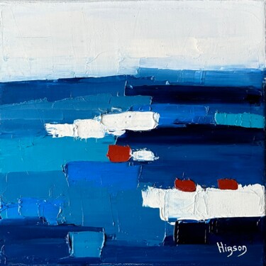 Malarstwo zatytułowany „Infiniment bleu 2” autorstwa Sandrine Hirson, Oryginalna praca, Olej Zamontowany na Drewniana rama n…
