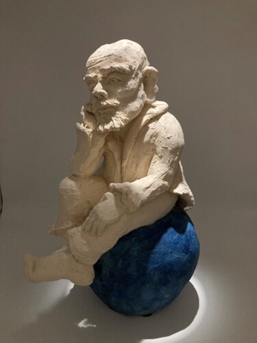 Sculpture titled "Le vieux penseur" by Sandrine Julien (Nizebulle), Original Artwork, Terra cotta