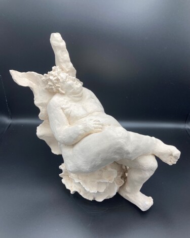 Sculpture titled "L'ange Bacchus" by Sandrine Julien (Nizebulle), Original Artwork, Terra cotta