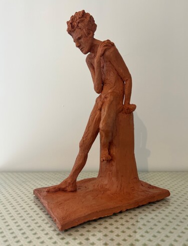 Sculpture titled "Le faune pensif" by Sandrine Julien (Nizebulle), Original Artwork, Clay