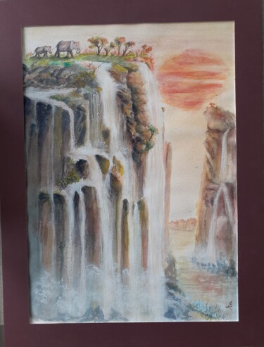 绘画 标题为“La cascade aux élép…” 由Sandrine Lamotte, 原创艺术品, 水彩