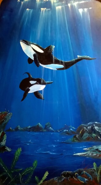 Painting titled "la danse des orques" by Sandrine Lamotte, Original Artwork, Oil